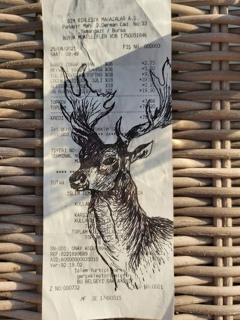 Receipt Art Aesthetic, Doodle On Receipt, Drawings On Receipt, Art On Receipt, Drawing On Receipt, Micro Pen Drawing, Pen Aesthetic Drawing, Messy Sketchbook Ideas, Receipt Painting