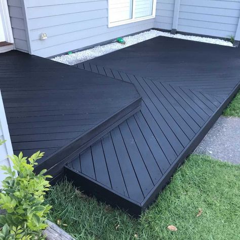 The Top 68 Deck Color Ideas Black Deck Stain Ideas, Porch Deck Colors, Black Painted Deck Ideas, Decking Paint Ideas, Painted Decking Ideas Colour, Outdoor Deck Color Ideas, Painted Wood Deck Ideas, Paint Deck Black, Light Gray Deck