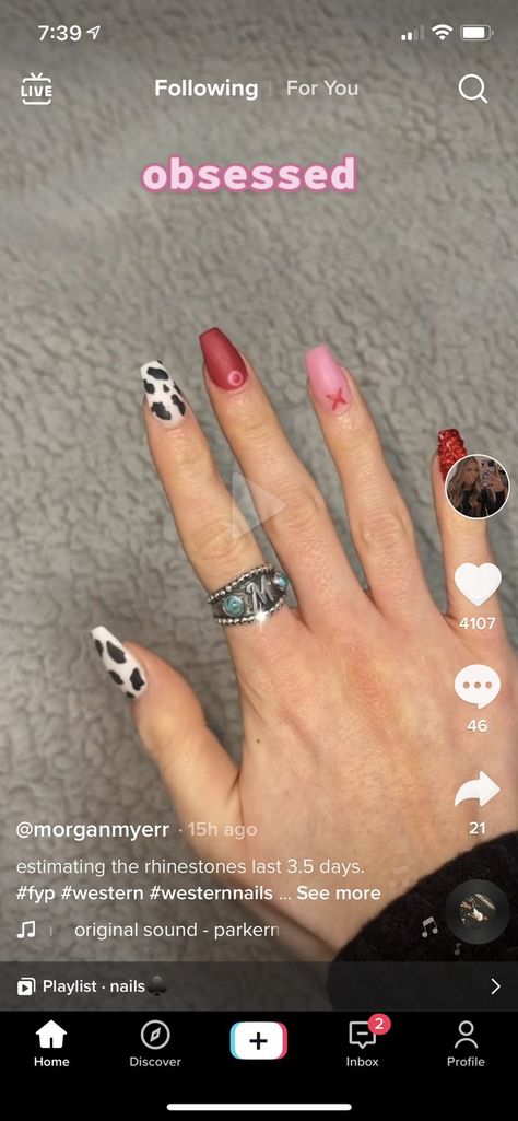 Rodeo Nails, Western Nails, Country Nails, Cow Nails, Nails Jewelry, Nails And Hair, Nail Jewelry, My Year, Valentine's Day Outfit