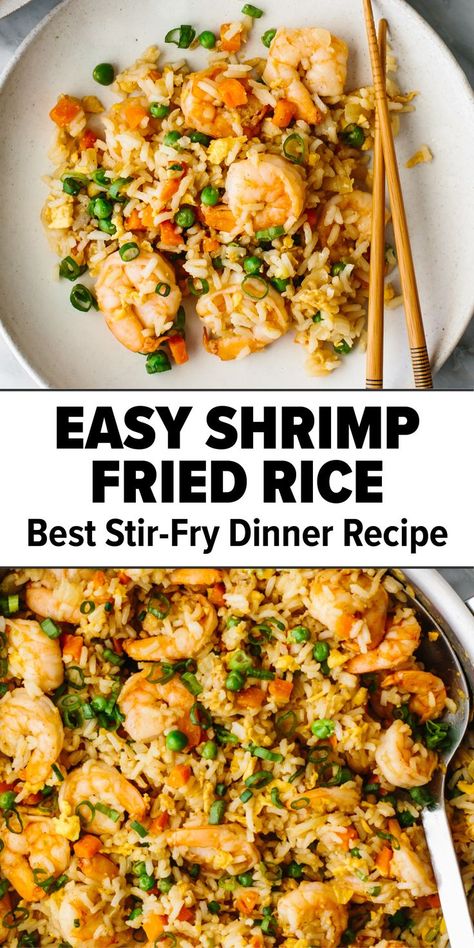 Easy shrimp fried rice Stir Fry Dinner Recipes, Seafood Sauces, Shrimp Fried Rice Recipe, Shrimp And Rice Recipes, Fried Rice Recipe Easy, Chinese Cooking Recipes, Shrimp Fried Rice, Easy Rice Recipes, Shrimp Recipes For Dinner