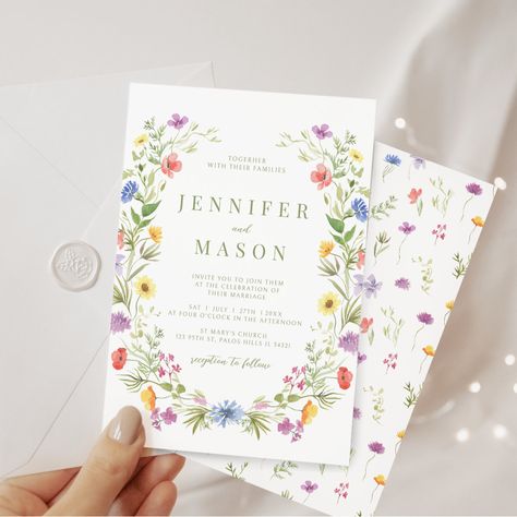 April Wedding Invitations, Wildflower Party, Wildflower Invitation, Colorful Rustic, Refined Rustic, Colorful Wedding Invitations, Boho Wedding Invitation, Wildflower Wedding Invitations, Wedding Ready