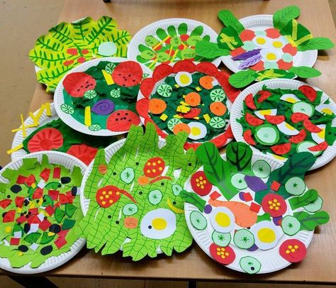 Salad Craft Preschool, Healthy Food Activities For Preschool, Healthy Food Activities, Veggie Art, Nursery Activities, Food Activities, Preschool Arts And Crafts, Kindergarten Art, Art N Craft