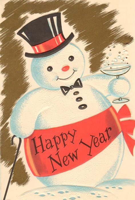 All sizes | new-year-snowman | Flickr - Photo Sharing! Scary Cake, Vintage Happy New Year, Snowman Party, Vintage Holiday Cards, New Year Images, Retro Graphics, A Happy New Year, New Year Greetings, New Year Card