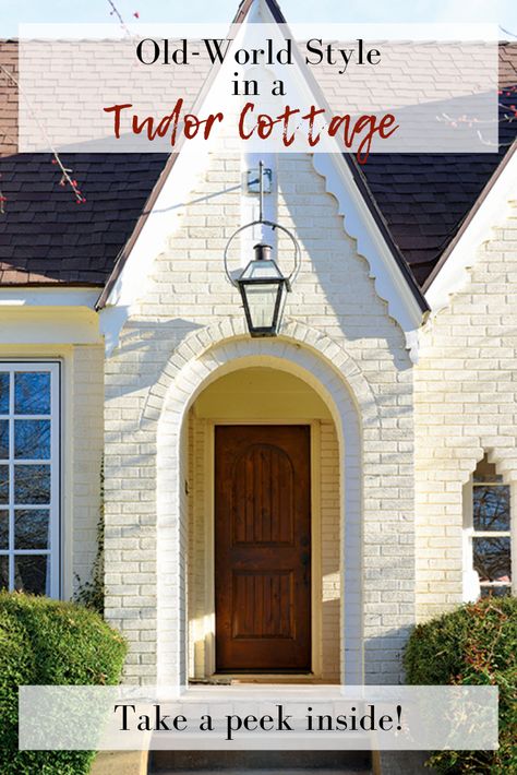 Tudor Portico, Tudor Front Porch, Small Tudor Style Homes, Tudor Cottage Interior, Tudor Exterior Paint, English Tudor Cottage, Cottage Tudor, Cottage Exterior Colors, Tudor House Exterior