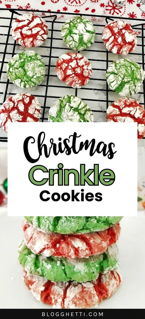 Chocolate Chip Christmas Cookies, Christmas Crinkle Cookies, Crinkle Cookies Recipe, Christmas Baking Recipes, White Chocolate Chip, Cookies Easy, Christmas Candy Recipes, Dessert Party, Crinkle Cookies