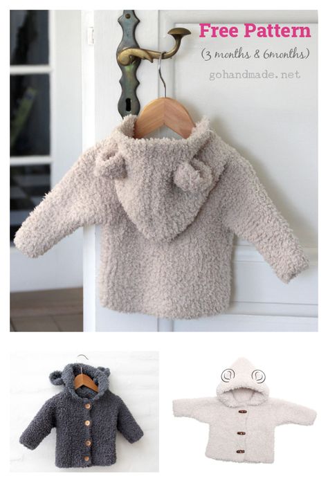 Teddy Hooded Baby Jacket Free Knitting Pattern Crochet Baby Jacket Free Pattern, Free Baby Knitting Patterns Newborns, Hooded Jacket Knitting Pattern, Baby Knitting Patterns Free Newborn, Hooded Baby Sweater, Baby Boy Knitting Patterns Free, Baby Jackets Pattern, Free Baby Patterns, Knit Baby Jackets