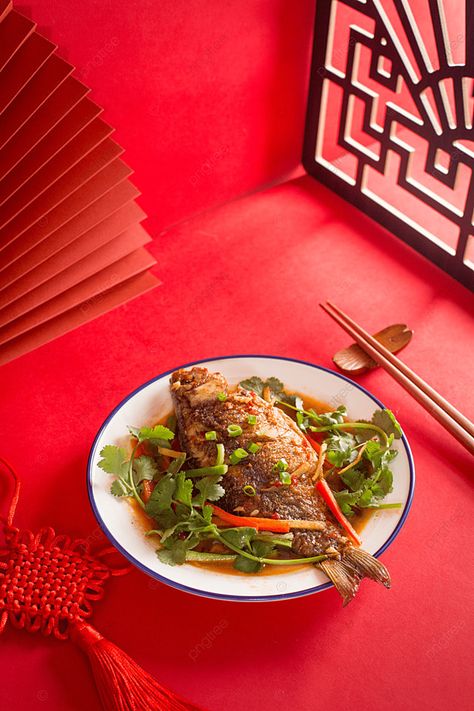 Chinese New Year Dining Gourmet Home Cooking Red Braised Fish Every Year Fish Photographs Background Braised Fish, Chinese New Year Dishes, Cny 2024, Class Board, Chinese New Year Food, Restaurant Designs, Medium Recipe, Branding Images, Food Chinese