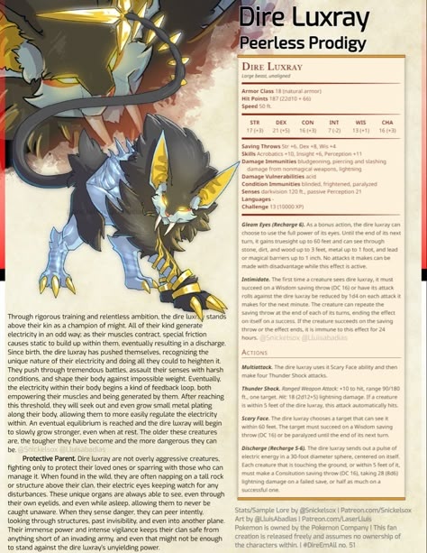 D D 5e Homebrew Items, Dire Pokémon, Dnd Monsters Stats, Dnd Pokemon Stats, Dnd Dinosaurs Stats, Monster Stat Blocks 5e, Pokemon Dnd, Pokemon Alpha, Pokemon Dungeon