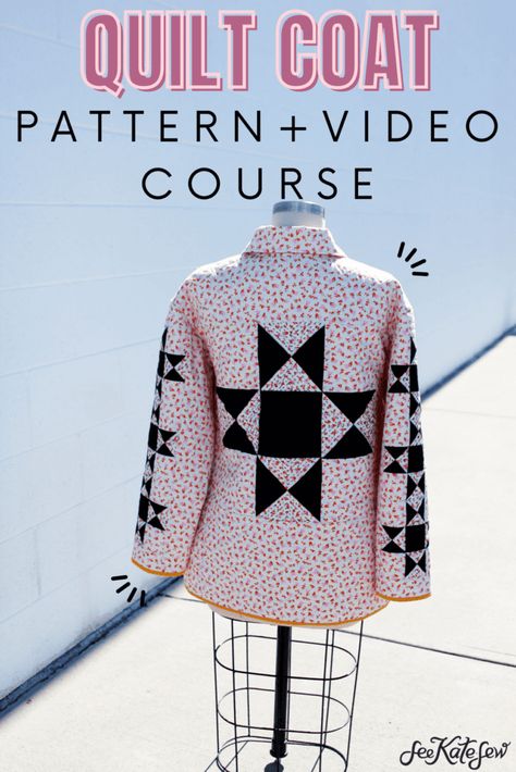 Quilt Coat Pattern Video Course Free Coat Sewing Pattern Women, Reversible Quilted Jacket, Quilted Sweatshirt Jacket Tutorial, Quilted Hoodie Diy, Quilt Jacket Pattern Diy Free, Quilted Coats For Women, Free Jacket Pattern, Quilt Coat Pattern Free, Quilt Jacket Pattern Diy