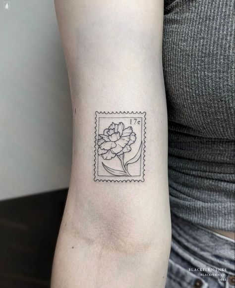 Carnation Tattoo Small Simple, Carnation Daisy Marigold Tattoo, Carnation Line Art Tattoo, Single Carnation Tattoo, Carnation Stamp Tattoo, Orchid Stamp Tattoo, Destination Tattoos, Camelia Flower Tattoo, Simple Carnation Tattoo