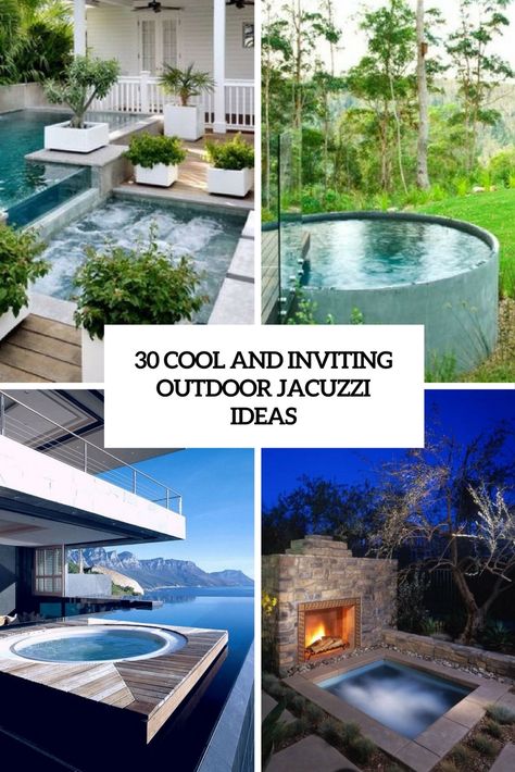 30 Cool And Inviting Outdoor Jacuzzi Ideas Outdoor Jacuzzi Ideas, Jacuzzi Outdoor Ideas, Garden Jacuzzi Ideas, Jacuzzi Covers, Jacuzzi Ideas, Cool Backyard, Outdoor Jacuzzi, Hot Tub Landscaping, Hot Tub Designs