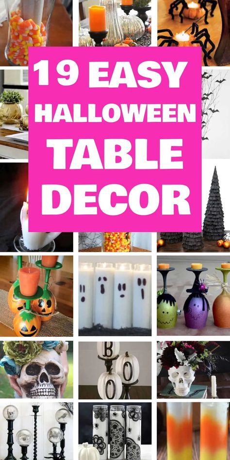 19 Easy Halloween Table Decor Ideas Halloween Ghost Table Decorations, Halloween Dessert Table Decor, Easy Halloween Table Centerpieces, Halloween Table Decorations Ideas, Halloween Carnival Table Decorations, Tabletop Halloween Decor, Halloween Theme Table Decor, Halloween Party Centerpieces For Table, Cute Halloween Centerpieces