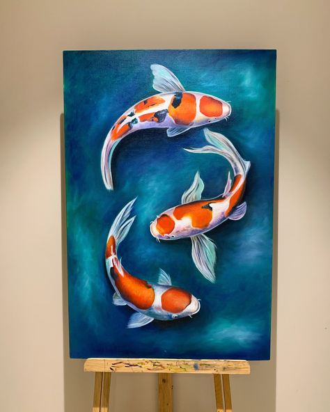 My first sale on Etsy had to be special and the painting went straight to USA! Our client left us a wonderful review too! Koi Fish Aquarium, Luck Painting, Fighter Fish, Koi Fish Painting, Fish Paintings, Koi Painting, Koi Fish Drawing, Painting Room, Pond Painting