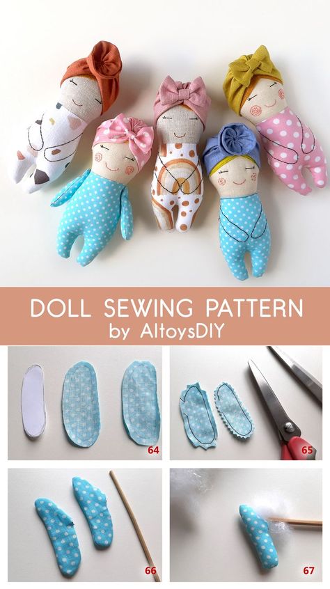 Tiny Rag Doll Sewing Pattern PDF & Tutorial - Easy Cloth Doll 8 inch Turban Sewing Pattern, Doll Sewing Patterns Free, Toy Sewing Projects, Tiny Rag Doll, Rag Doll Sewing Pattern, Doll Pattern Sewing, Sew A Doll, Pattern Free Sewing, Cloth Doll Pattern