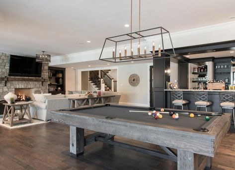 This basement layout most certainly is an inspiring and awesome idea #basementlayout Pool Table Room, Dream Basement, Basement Bar Designs, Basement Inspiration, Game Room Basement, Basement Living Rooms, Cozy Basement, Diy Basement, Basement Makeover