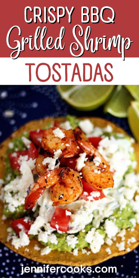 These Crispy BBQ Grilled Shrimp Tostadas are a fun twist to enjoy on Taco Tuesday! These crispy tostadas are topped with juicy, smoky shrimp, fresh veggies, and a zesty sauce for a mouthwatering meal. Perfect for summer cookouts, this dish is a crowd-pleaser that’s both delicious and easy to make. If you love Easy Grilled Shrimp Tostadas or Simple Tostadas with Grilled Shrimp, these tostadas will be your new favorite go-to recipe! Bbq Grilled Shrimp, Shrimp Tostada, Shrimp Tostadas, Tostada Recipes, Zesty Sauce, Seafood Pasta Recipes, Chef's Kitchen, Summer Cookouts, Easy Shrimp