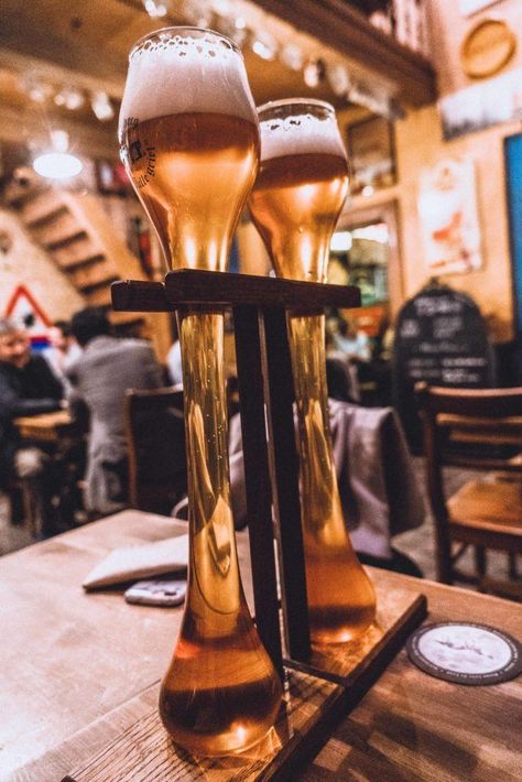 Beer glasses in Dulle Griet Bar, Ghent, Belgium: one of the most unusual pubs in Europe! Trappist Beer, Beer History, Beer Guide, British Beer, Beer Wall, Ghent Belgium, Beer Hall, Small Bars, Belgian Beer