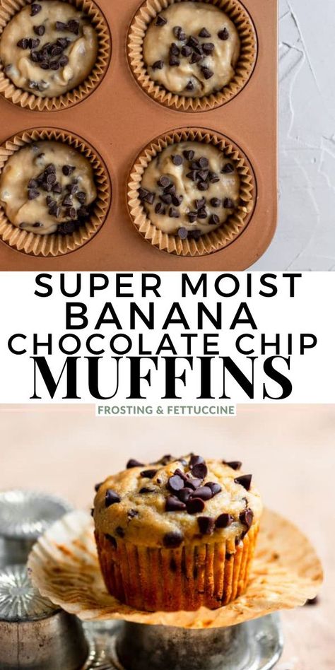 Banana Chocolate Chip Muffins With Yogurt, One Bowl Banana Chocolate Chip Muffins, Banana Muffins With Milk, Best Banana Chocolate Chip Muffins Moist, 2 Banana Chocolate Chip Muffins, Banana Chocolate Chip Cupcake Recipe, Simple Banana Bread Muffins, Bana Muffin Recipe, Banana Muffins With Yogurt Recipe