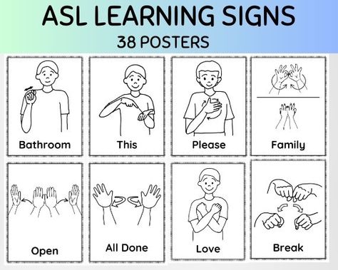 Asl Poster Classroom, Baby Asl, Asl Signs For Classroom, Basic Asl Signs, Asl Beginners Signs, Sign Language For Toddlers, Asl Numbers 1-100 Sign Language, Asl Lessons, Simple Sign Language