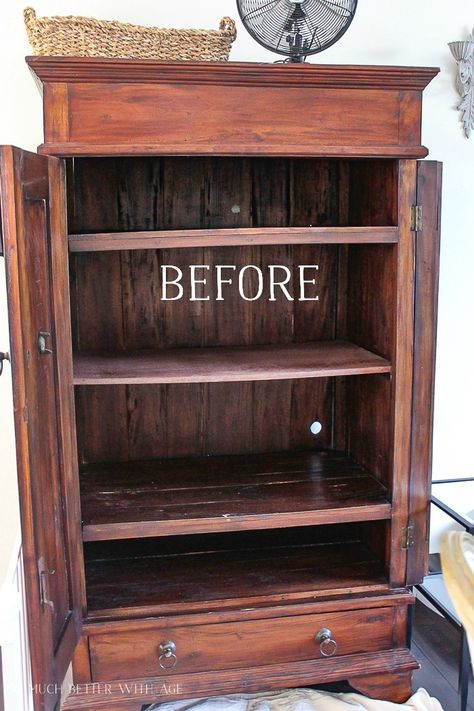 No Craft Room? Make a Craft Cabinet | So Much Better with Age | Lacking a craft room or space? In this blog post, I'm sharing how you can transform an armoire into an organized craft supplies space, perfect for all your DIY studio and craft projects. #craftorganization #crafting #craftroom Dresser Into Craft Storage, Crafting Storage Cabinet, Vintage Craft Storage, Craft Armoire Diy, Rustic Craft Room Ideas, Armoire Craft Cabinet, Craft Room Organization Armoire, Armoire Craft Cabinet Diy, Craft Station Ideas Small Spaces