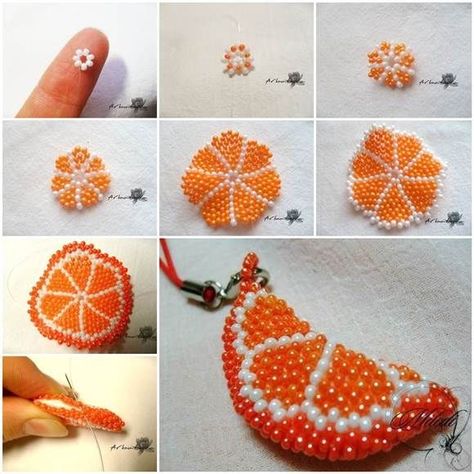 Beaded Orange, Seed Bead Crafts, Art Perle, Orange Slice, Motifs Perler, Pola Kristik, Beaded Jewelry Tutorials, Beaded Crafts, Beading Projects