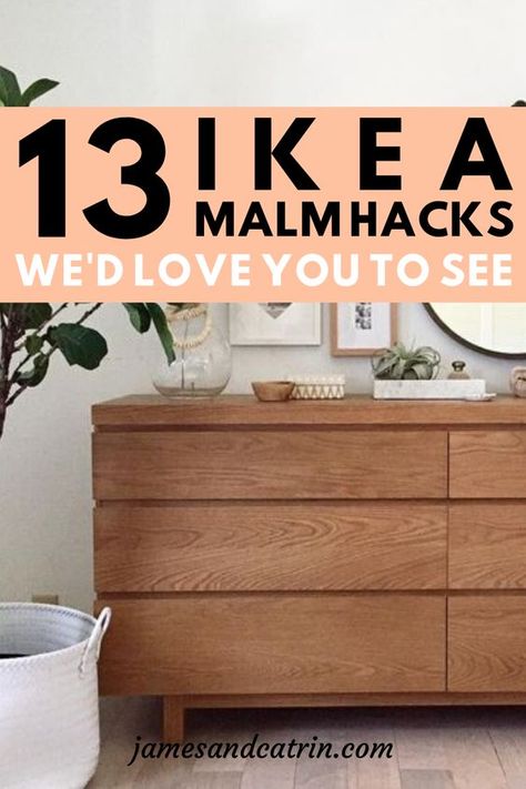 The Ikea Malm dresser is iconic and so simple. It is perfect for an Ikea Malm hack. These Ikea Malm dresser hacks are the best we could find and we wanted to show you. Hopefully you can find some Ikea Malm hack inspiration! #ikeamalmhack #ikeamalmdresserhack #ikeahacks #ideas #jamesandcatrin Commode Malm Ikea, Nordli Ikea, Ikea Malm Desk, Ikea Malm Drawers, Malm Chest Of Drawers, Ikea Dresser Makeover, Malm Drawers, Ikea Malm Bed, Ikea Dresser Hack