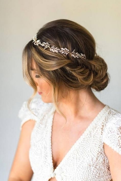 Blond Hairstyles, Updo With Headband, Bridal Hair Half Up, Bridal Crown Tiara, Leaf Headband, Hair Vine Bridal, Wedding Bun Hairstyles, Bridal Wreath, Wedding Hair Headband