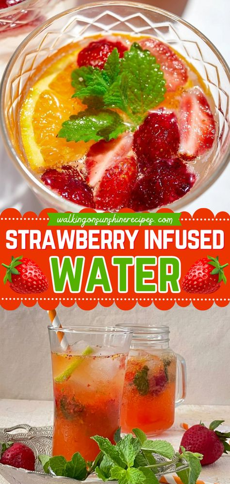 You're just 10 minutes away from this easy spring treat! Mixed with lime juice, mandarin oranges, mint, and simple syrup, this Strawberry Infused Water is healthy and delicious. Save this summer drink recipe and cool down with this flavored water today! Orange Mint Water, Strawberry Flavored Water, Lime Infused Water, Strawberry Infused Water, Summer Drink Recipe, Easy Spring Recipes, Easy Mocktail Recipes, Infused Waters, Flavored Water Recipes