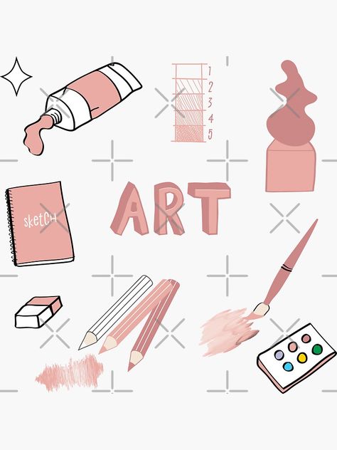 "Peach Art School Subject Sticker Pack" Sticker by The-Goods | Redbubble Art Design Subject, Art Subject Design, Subject Design Notebook Ap, Mapeh Subject Design Logo Aesthetic, Mapeh Subject Design Aesthetic, Art Subjects Ideas, Mapeh Arts Design, Mapeh Cover Page Design, Mapeh Logo Design