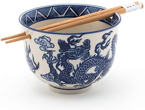 Happy Sales, Multi Purpose 5"D Ramen Udon Soba Pho Noodle Donburi Rice Tayo Bowl with Chopsticks (BlueDragon) Udon Noodle Bowl, Ryu Dragon, Udon Noodle Soup, Pho Noodles, Udon Noodle, Dragon Bowl, Dragon Blue, Ramen Noodle Bowl, Arroz Frito