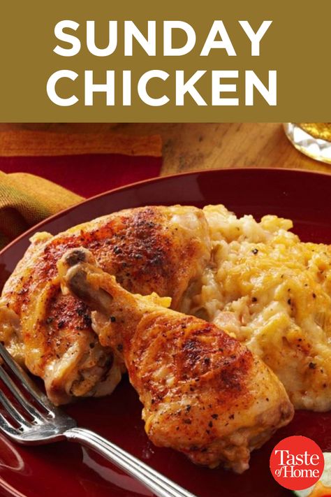 East Sunday Dinners, Sunday Recipes Dinner, Sunday Chicken Recipes, Crockpot Sunday Dinner Chicken, Sunday Chicken And Rice, Sunday Chicken Dinner Ideas, Best Sunday Dinner Recipes, Easy Sunday Lunch, Chicken Cobbler Recipe Taste Of Home