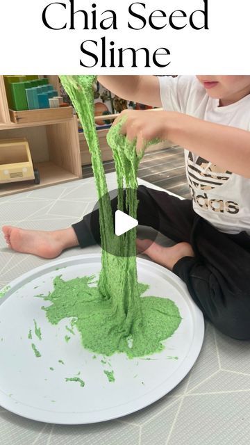 Anthea | EST. 2022 on Instagram: "•CHIA SEED SLIME• 👋 Hello, I’m Anthea a qualified Kindergarten Teacher and Mumma to two young boys. I love sharing easy play ideas to promote your child’s development with evidence-based strategies. Please click the ⭐️FOLLOW⭐️ button to continue learning more. How To Make Chia Seed Slime? INGREDIENTS: 🟢 1/4 cup chia seeds 🟢 1 3/4 cups water 🟢 2-4 cups cornstarch 🟢 Food Coloring (optional) INSTRUCTIONS: STEP 1: Place the chia seeds in a large bowl and add the water overtop. STEP 2: Add food colouring (a few drops) to allow the chia seeds and the slime to become coloured. Remember you are adding white cornstarch, so you will not end up with a truly bright colour. STEP 3: Cover the bowl with plastic wrap and place in the fridge for 10 minutes. STEP Chia Slime Recipe, Chia Seed Sensory Play, Chia Slime, Chia Seed Slime, Cornstarch Slime, Swamp Water, Slime Ingredients, Jelly Slime, Toddler Themes