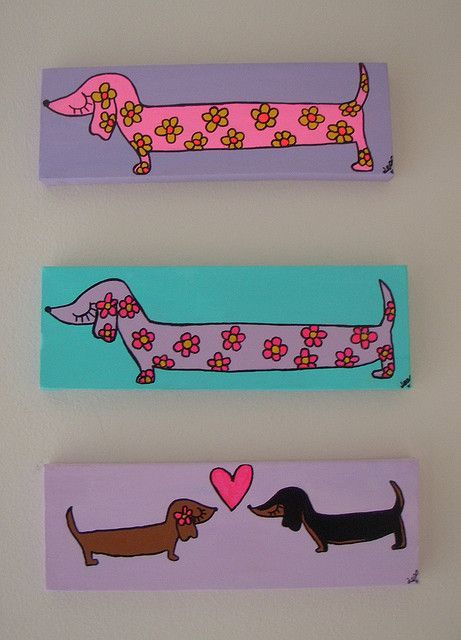 Long Doxie paintings! by chloejessica :)(: Sausage Dog Painting Easy, Weiner Dog Rock Painting, Dachshund Canvas Painting, Weenie Dog Painting, Dachshund Rock Painting, Wiener Dog Painting, Dachshund Painting Easy, Long Canvas Painting Ideas Easy, Weiner Dog Painting