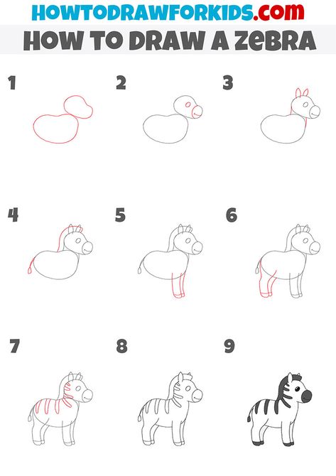 Zebra Drawing Step By Step, Simple Zebra Drawing, How To Draw A Zebra Step By Step, How To Draw A Zebra Easy, Drawings Of Animals Easy, Zebra Doodle, Drawings Of Animals, Leopard Drawing, Zebra Drawing