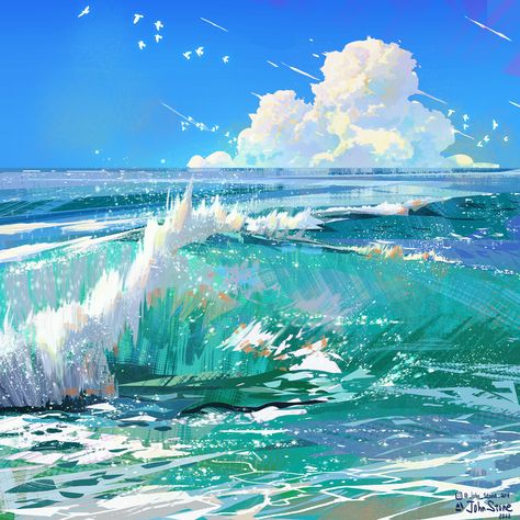 ArtStation - Travel with art: waves, 11/30 of June Ocean Drawing, Wave Drawing, Ocean Illustration, June Challenge, Ocean Backgrounds, Wave Illustration, Speed Painting, Ocean Landscape, Wave Painting