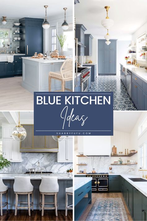 Blue Kitchen Walls, Blue Kitchen Designs, Grey Blue Kitchen, Blue White Kitchens, Layout Kitchen, Light Blue Kitchens, Organization Pantry, Blue Kitchen Decor, Light Blue Walls