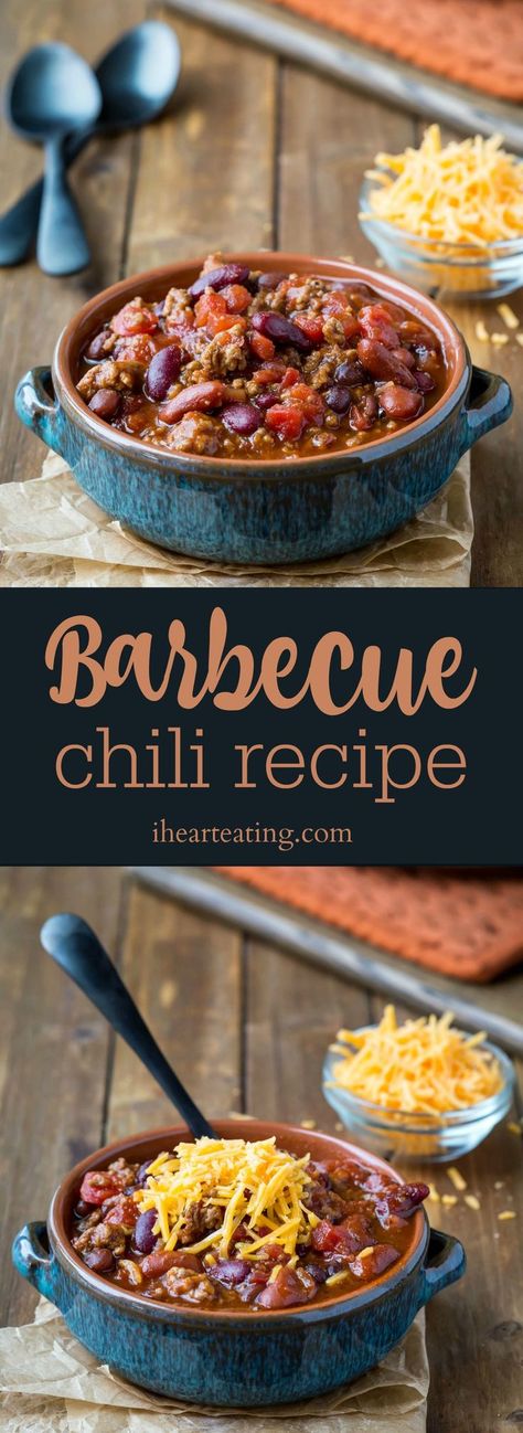 Barbeque Chili Recipe, Chili With Bbq Sauce, Bbq Chilli Recipe, Bbq Chili Recipe Crockpot, Barbecue Chili Recipe, Bbq Chili Recipe, Chili Ideas, Cold Weather Dinner, Unique Chili Recipes