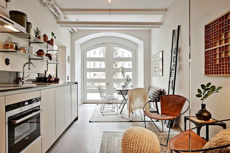 appearance. Kitchenette Studio, Loft Designs, Cozy Bedroom Design, White Apartment, Small Apartment Kitchen, Classic Mirror, Small Studio Apartment, Studio Apartment Layout, Appartement Design