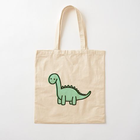 100% cotton reusable shopping carry bag with digital print on one side. Cute little green dino Custom Bags Painting, Toat Bag Design, Drawing On Bags Ideas, Cute Tote Bag Design Paint, Tote Bag Painting Ideas Aesthetic, Easy Tote Bag Painting, Bag Print Design, Canvas Bag Painting, Totebag Painting Ideas