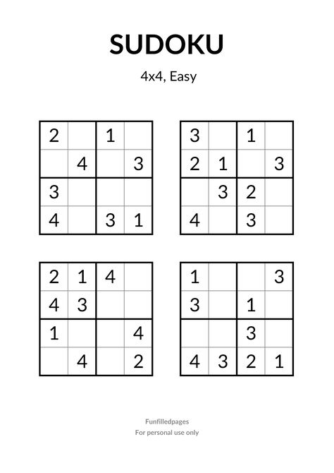 Sudoku 4x4, Sudoku Easy, Printable Sudoku, Sudoku Printable, Sudoku For Kids, Paper Games For Kids, Logic Games For Kids, Teaching Math Strategies, Mind Puzzles