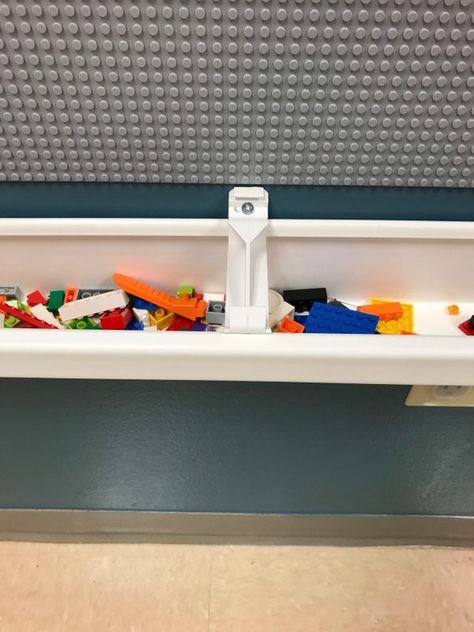 Ready, Set, LEGO Wall • TechNotes Blog Lego Wall Storage, Makerspace Classroom, Diy Lego Wall, Lego Playroom, Science Bedroom, Makerspace Design, Cheap Lego, Under Stairs Nook, Lego Diy Crafts