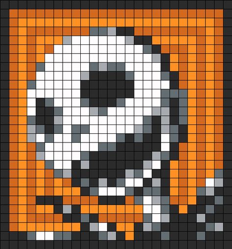 Jack Skellington Perler Bead Pattern / Bead Sprite (Maybe make granny squares and knit them together?) Skeleton Pixel Art Grid, Pixel Art Halloween, Pixel Blanket, Modele Pixel Art, Jack Skeleton, Easy Pixel Art, Pixel Art Templates, 8bit Art, Pixel Crochet