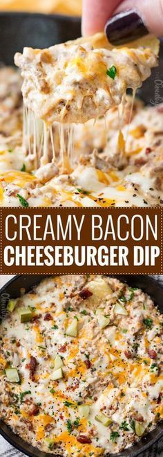 Party Appetizer Dips, Bacon Cheeseburger Dip, Cheeseburger Dip, Diy Easy Recipes, Cheesecake Dip, Cheese Burger, Bacon Cheeseburger, Party Appetizers, Buffalo Chicken Dip