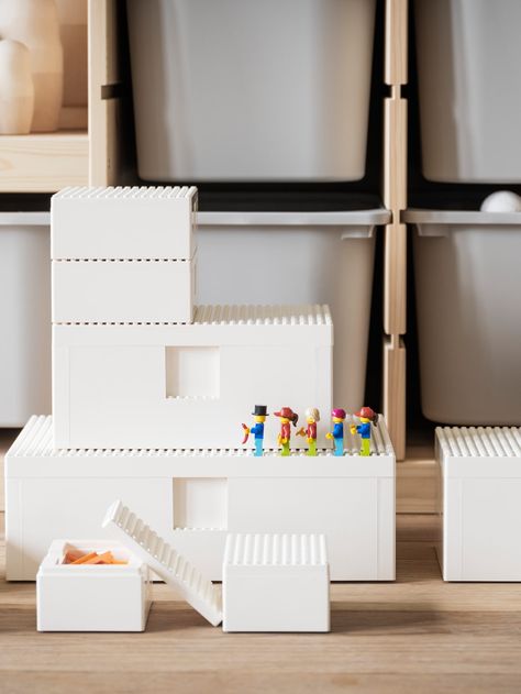 Make room for playtime in your home with LEGO boxes - IKEA Ikea Lego, Lego Storage Boxes, Kallax Shelving Unit, Ikea Kids Room, Lego Boxes, Craft Office, Ikea Kids, Ikea Ideas, Lego Room