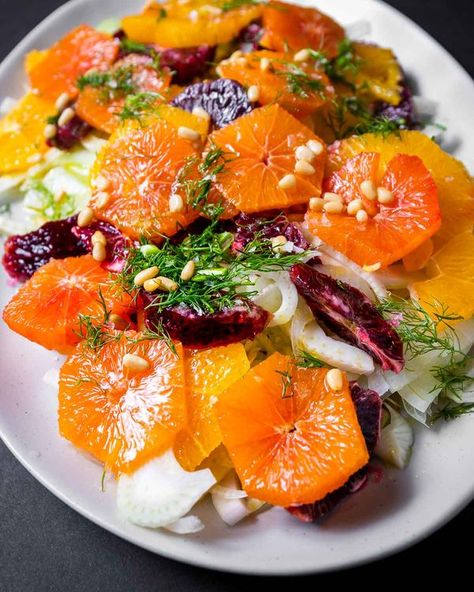 Sip and Feast - This beautiful and refreshing salad with... Spanish Salads, Fennel Fronds, Orange Salad Recipes, Salad Italian, Sip And Feast, Fennel And Orange Salad, The Best Salad, Sicilian Style, Olive Salad