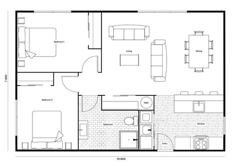 Small House Plan | 80sqm Home | 2 Bedrooms | The Kea | Warm & Cosy 80 Square Metre House Plans, 90 Square Metre House Plan, 60 Square Metre House Plans, 80sqm House Plan, 2 Bedroom Flat Floor Plan, Loft House Plans Open Floor, 80 Sqm House Plan, 60sqm House Design, Granny Flat Plans 2 Bedroom