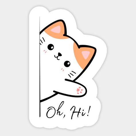 Cute Cat Waving Hello - Cute Cats - Sticker | TeePublic Hello Cartoon Images, Hello Cartoon, Cat Waving, Blue Cartoon Character, Cute Cat Stickers, Cute Cat Cartoon, Cats Stickers, Hello Cat, Hello Sticker