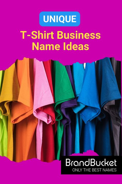 You're ready to start your own t-shirt business, but you need a name that will make your brand stand out from the rest. Find catchy brand names for t-shirt businesses that will help you get your business off to a great start. Get your brand name here! t-shirt business names ideas, shirt business name ideas, t shirt printing business name ideas, catchy t shirt business names, custom shirt business names, shirt business name, t shirt design business names, shirt making business names Shirt Business Name Ideas, Printing Business Name Ideas, Design Business Names, Business Name Ideas Catchy, T Shirt Printing Business, Clothing Brand Names, Shirt Printing Business, Tee Shirt Business, T Shirt Business