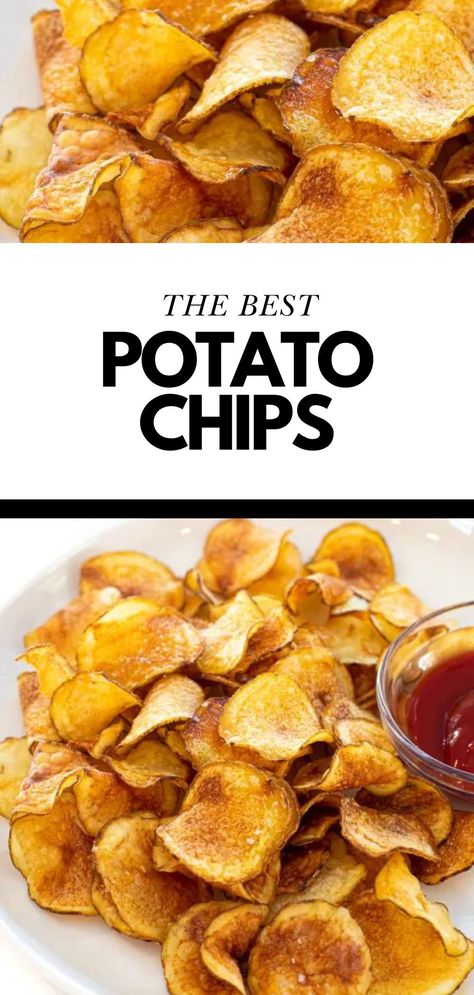 Save this recipe for the Best Easy Fried Homemade Potato Chips. Got 20 Minutes and 3 Ingredients? Then you have to try these Homemade Potato Chips! They are super crunchy and so addicting! These are going to be your new favorite snack. Plus there is no soaking or double frying required! Follow Chef Savvy for more Healthy Snacks. Homemade Potato Chips Recipe, Potato Chips Homemade, Potato Chips Recipe, Fried Potato Chips, Chef Savvy, Potato Chip Recipes, Meals Kids Love, How To Make Potatoes, Homemade Chips