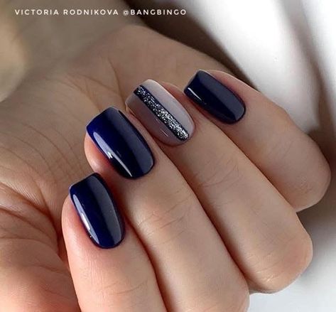 Navy Nail Ideas Acrylic, Nail Art Navy Blue, Nail Art Navy, Navy Nails Design, Dark Blue Nails, Blue Glitter Nails, Navy Blue Nails, Pretty Nail Art Designs, Blue Nail Designs